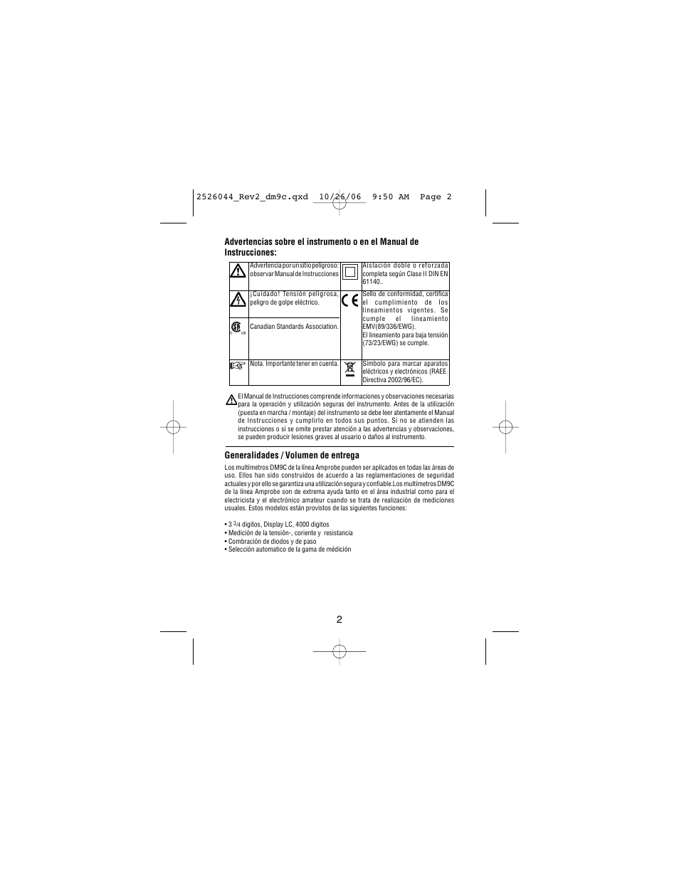 Amprobe DM9C Digital-Multimeter User Manual | Page 46 / 88