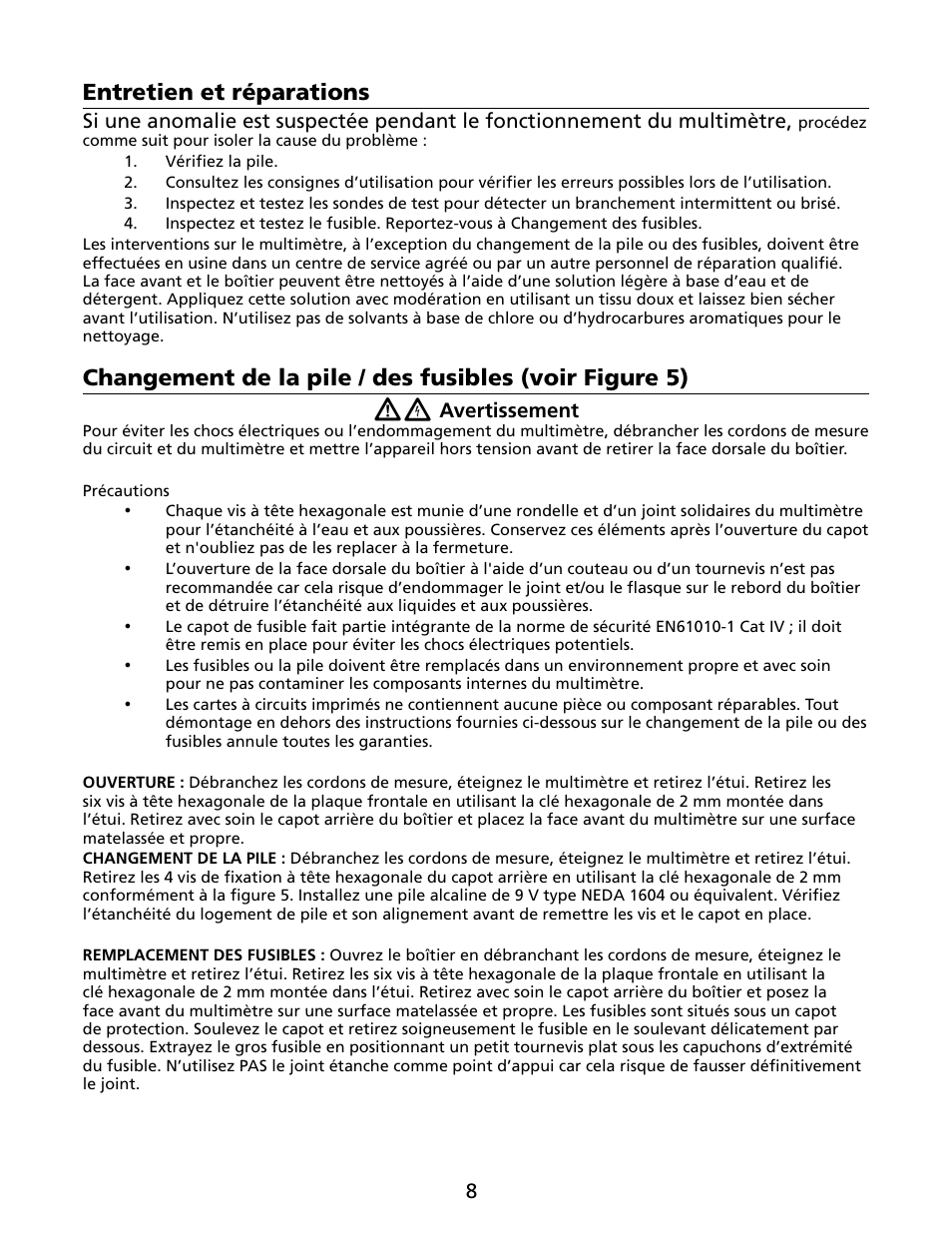 Entretien et réparations | Amprobe HD110C Digital-Multimeter User Manual | Page 28 / 90