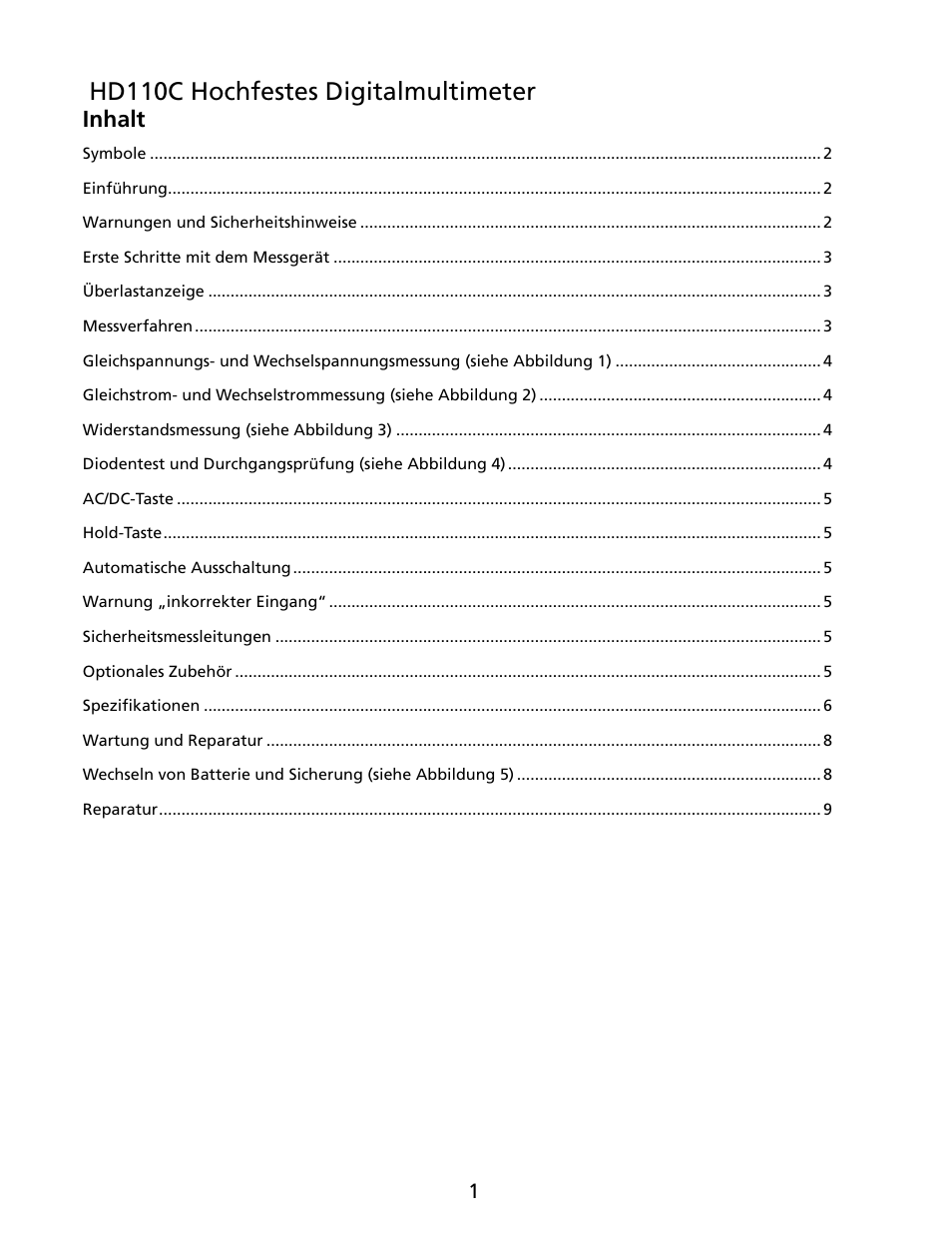 Hd110c hochfestes digitalmultimeter, Inhalt | Amprobe HD110C Digital-Multimeter User Manual | Page 35 / 90