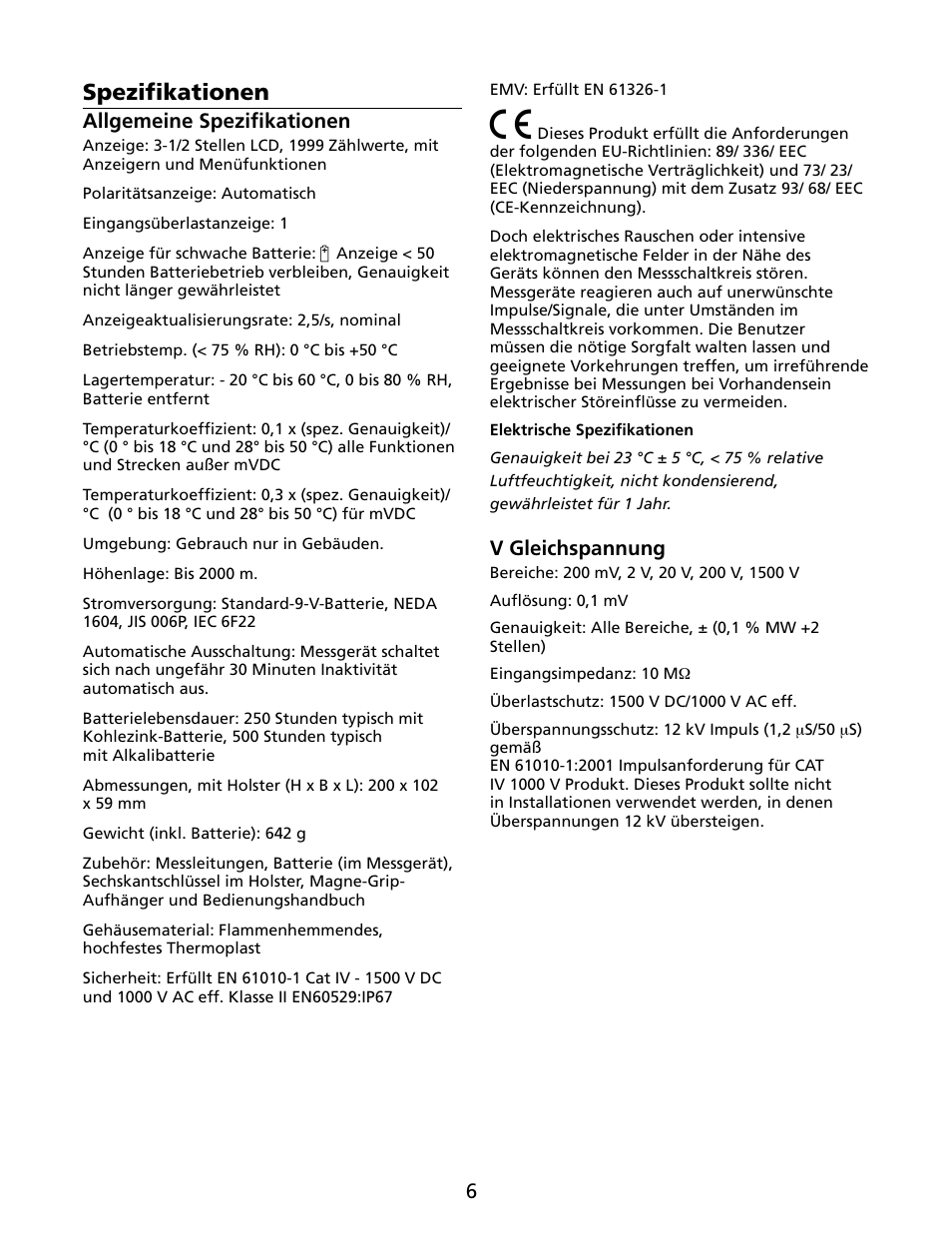 Spezifikationen | Amprobe HD110C Digital-Multimeter User Manual | Page 40 / 90