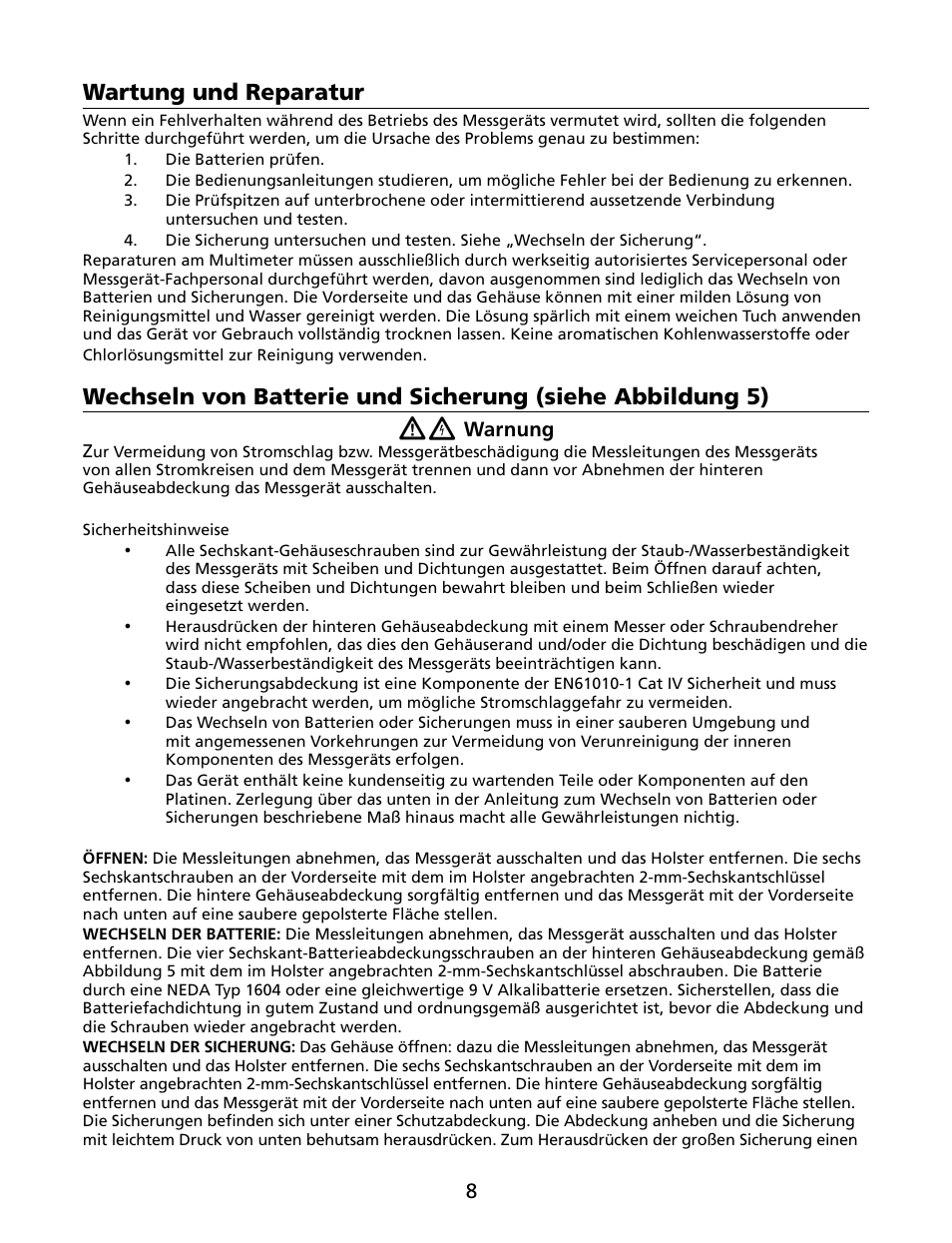 Wartung und reparatur | Amprobe HD110C Digital-Multimeter User Manual | Page 42 / 90