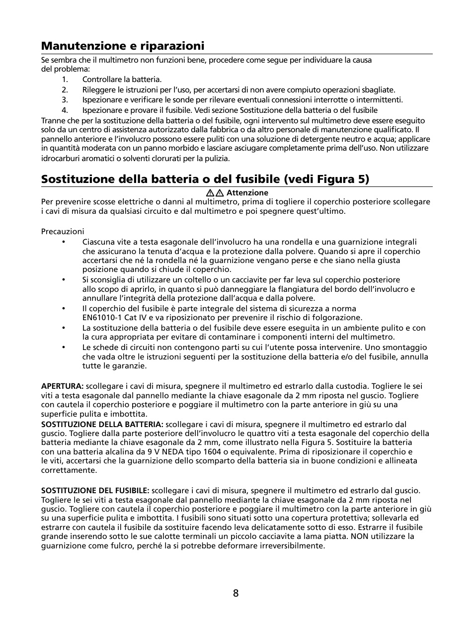 Manutenzione e riparazioni | Amprobe HD110C Digital-Multimeter User Manual | Page 56 / 90