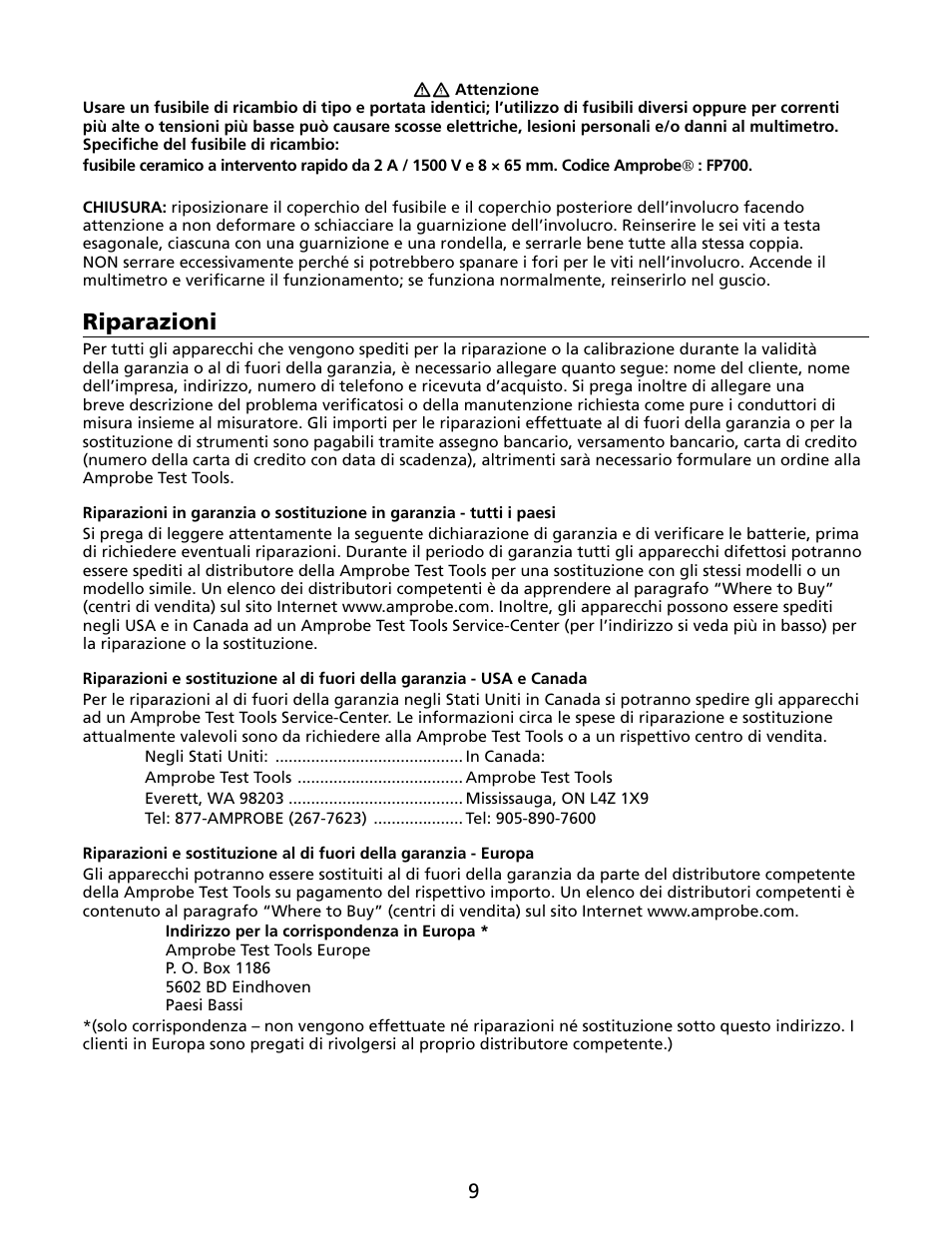 Riparazioni | Amprobe HD110C Digital-Multimeter User Manual | Page 57 / 90