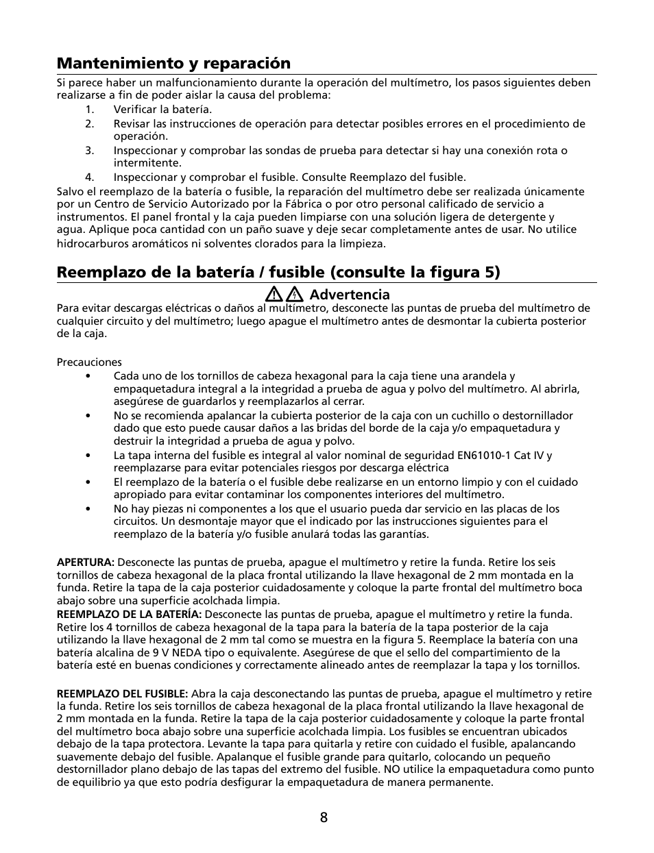 Mantenimiento y reparación | Amprobe HD110C Digital-Multimeter User Manual | Page 70 / 90