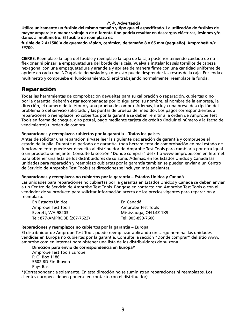 Reparación | Amprobe HD110C Digital-Multimeter User Manual | Page 71 / 90