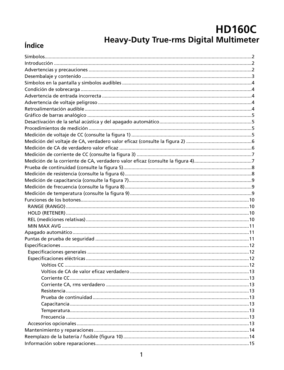 Hd160c, Heavy-duty true-rms digital multimeter | Amprobe HD160C Digital-Multimeter User Manual | Page 103 / 148