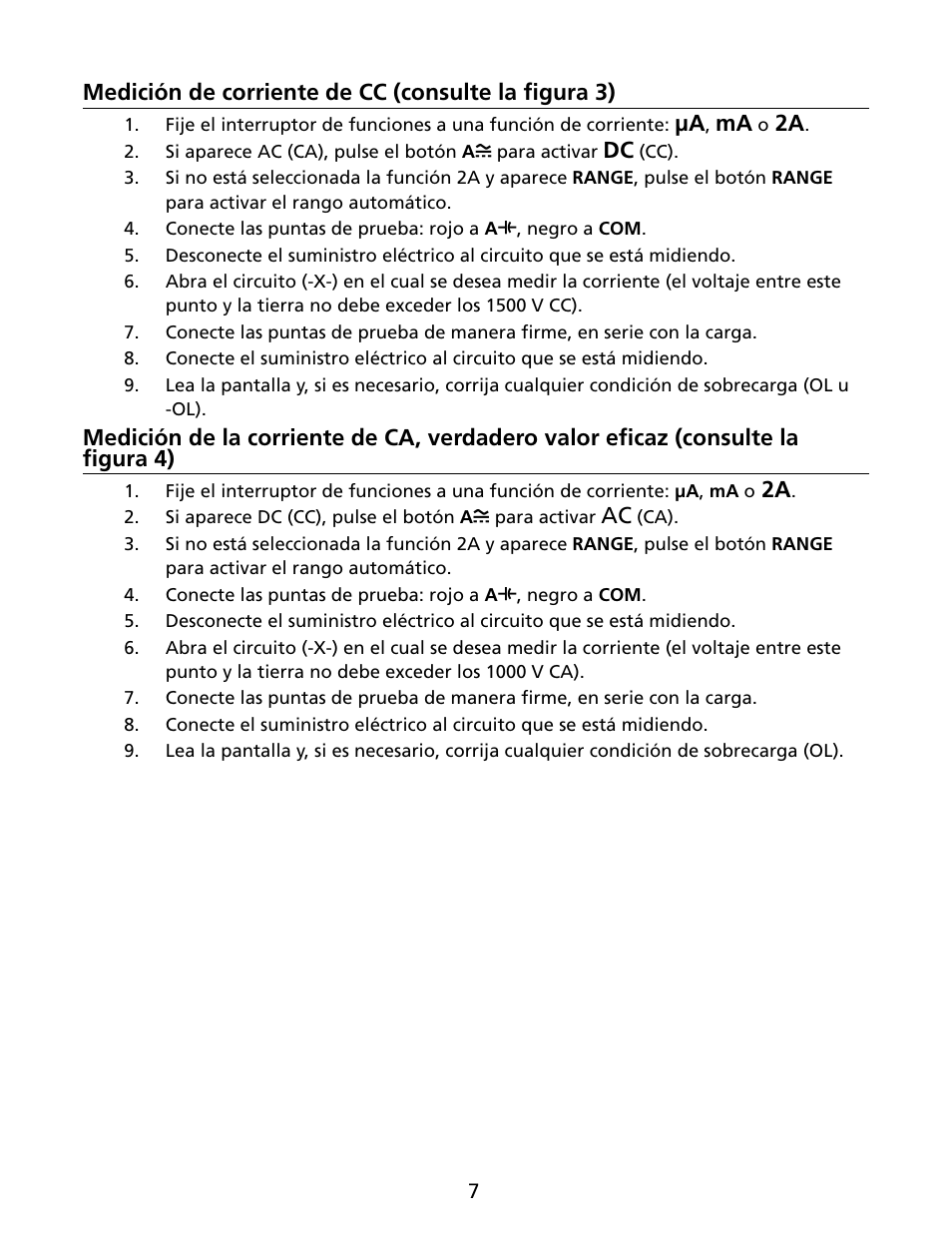 Medición de corriente de cc (consulte la figura 3) | Amprobe HD160C Digital-Multimeter User Manual | Page 109 / 148