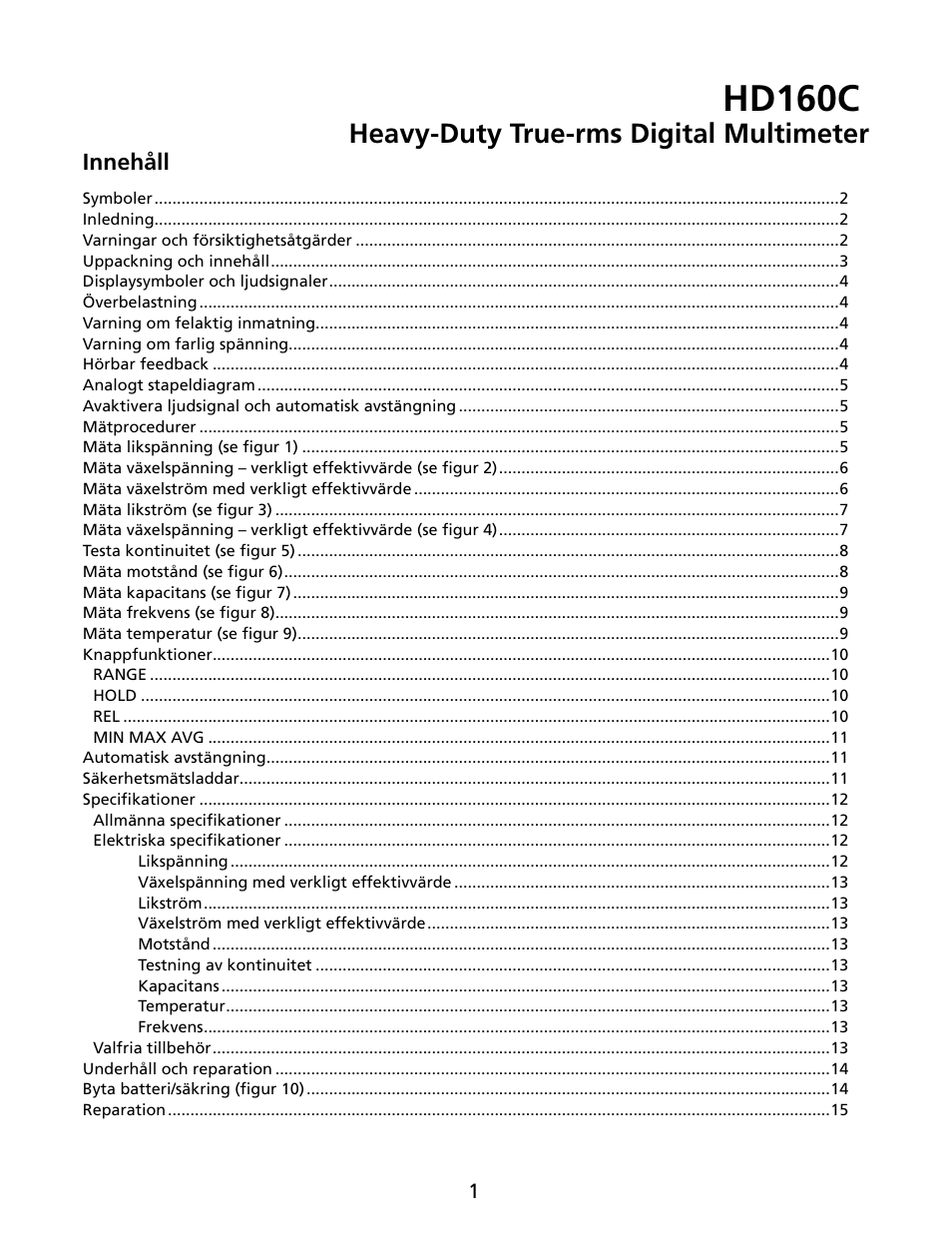 Hd160c, Heavy-duty true-rms digital multimeter | Amprobe HD160C Digital-Multimeter User Manual | Page 127 / 148