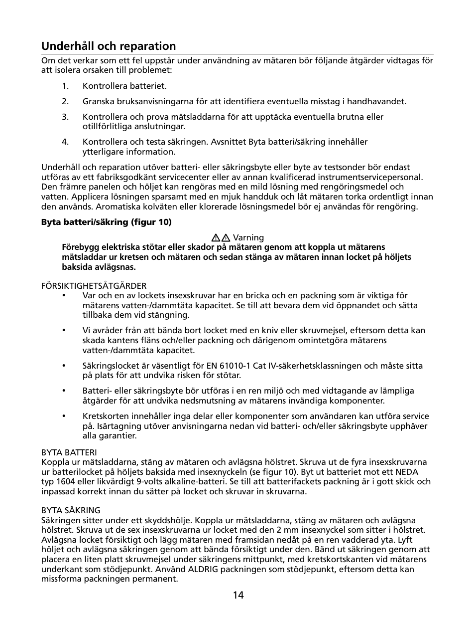 Underhåll och reparation | Amprobe HD160C Digital-Multimeter User Manual | Page 140 / 148