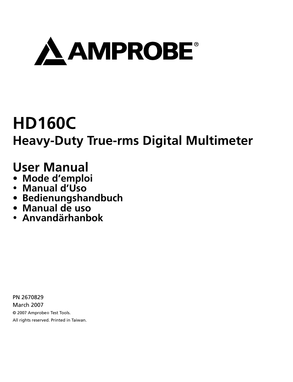 Hd160c, Heavy-duty true-rms digital multimeter user manual | Amprobe HD160C Digital-Multimeter User Manual | Page 3 / 148