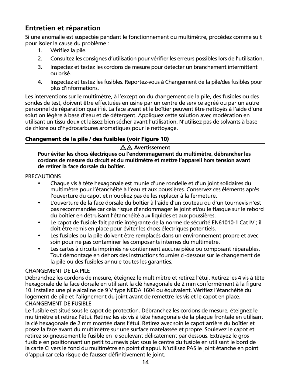 Entretien et réparation | Amprobe HD160C Digital-Multimeter User Manual | Page 44 / 148