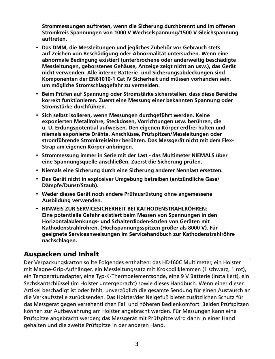 Auspacken und inhalt | Amprobe HD160C Digital-Multimeter User Manual | Page 57 / 148