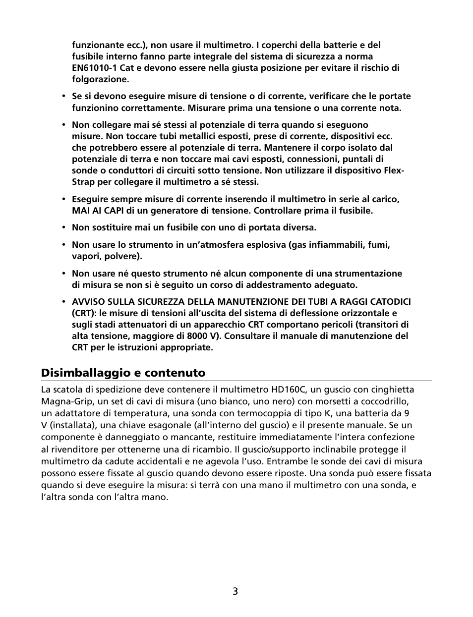 Disimballaggio e contenuto | Amprobe HD160C Digital-Multimeter User Manual | Page 81 / 148