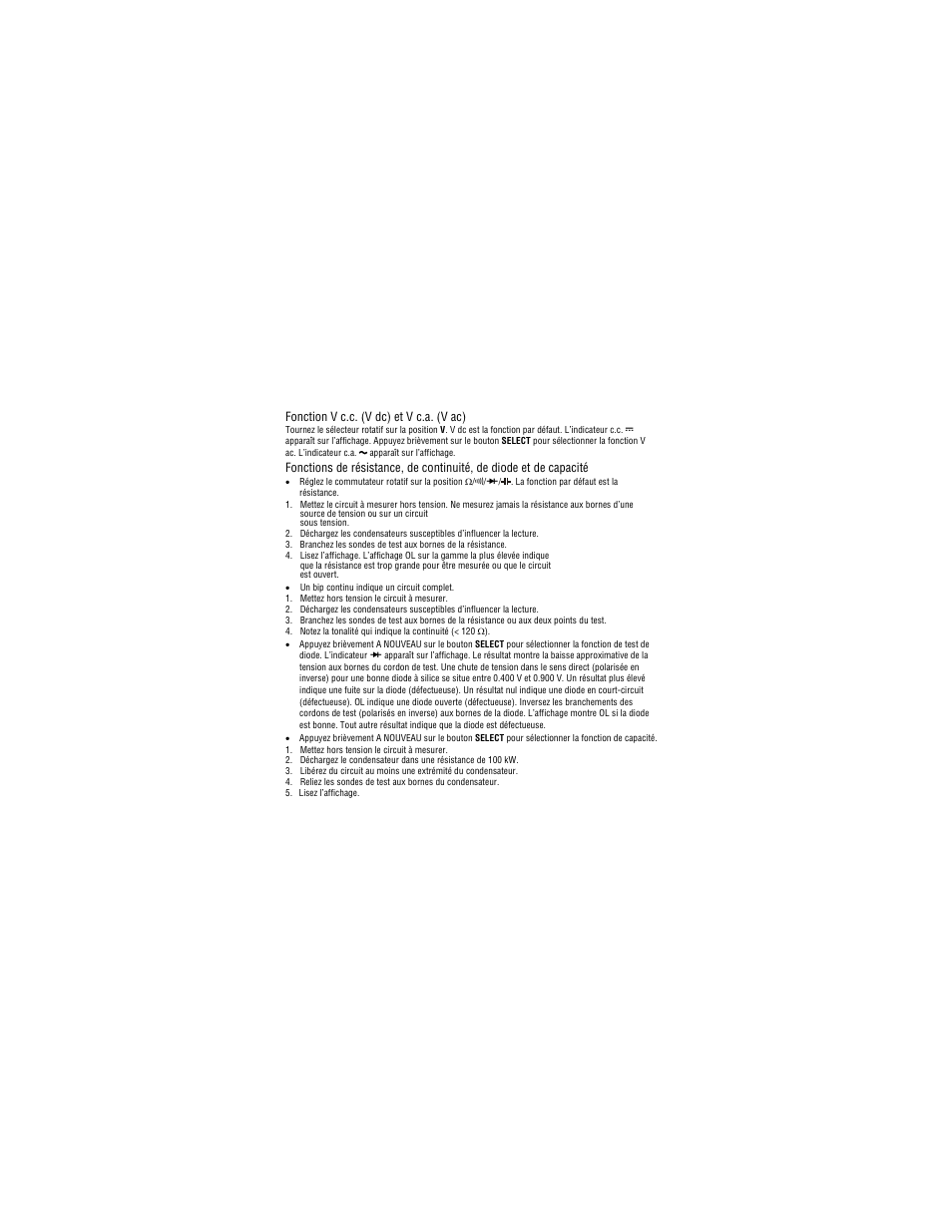 Fonction v c.c. (v dc) et v c.a. (v ac) | Amprobe PM51A Pocket-Multimeter User Manual | Page 20 / 70