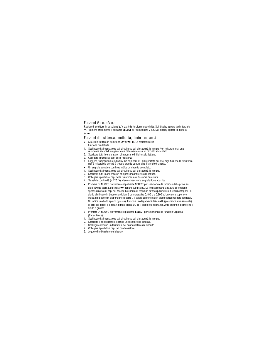 Funzioni v c.c. e v c.a | Amprobe PM51A Pocket-Multimeter User Manual | Page 48 / 70