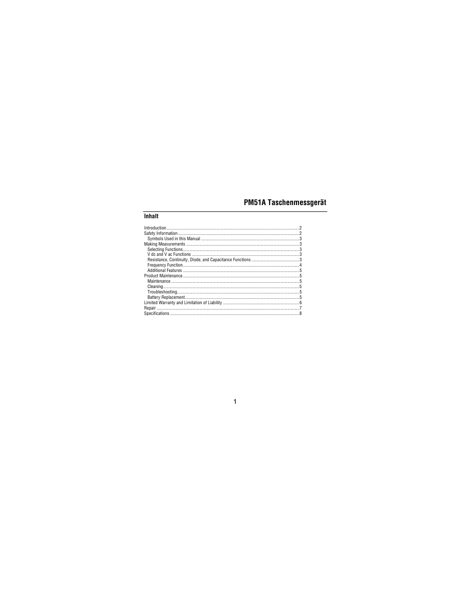 Pm51a taschenmessgerät, Inhalt | Amprobe PM51A User Manual | Page 31 / 70