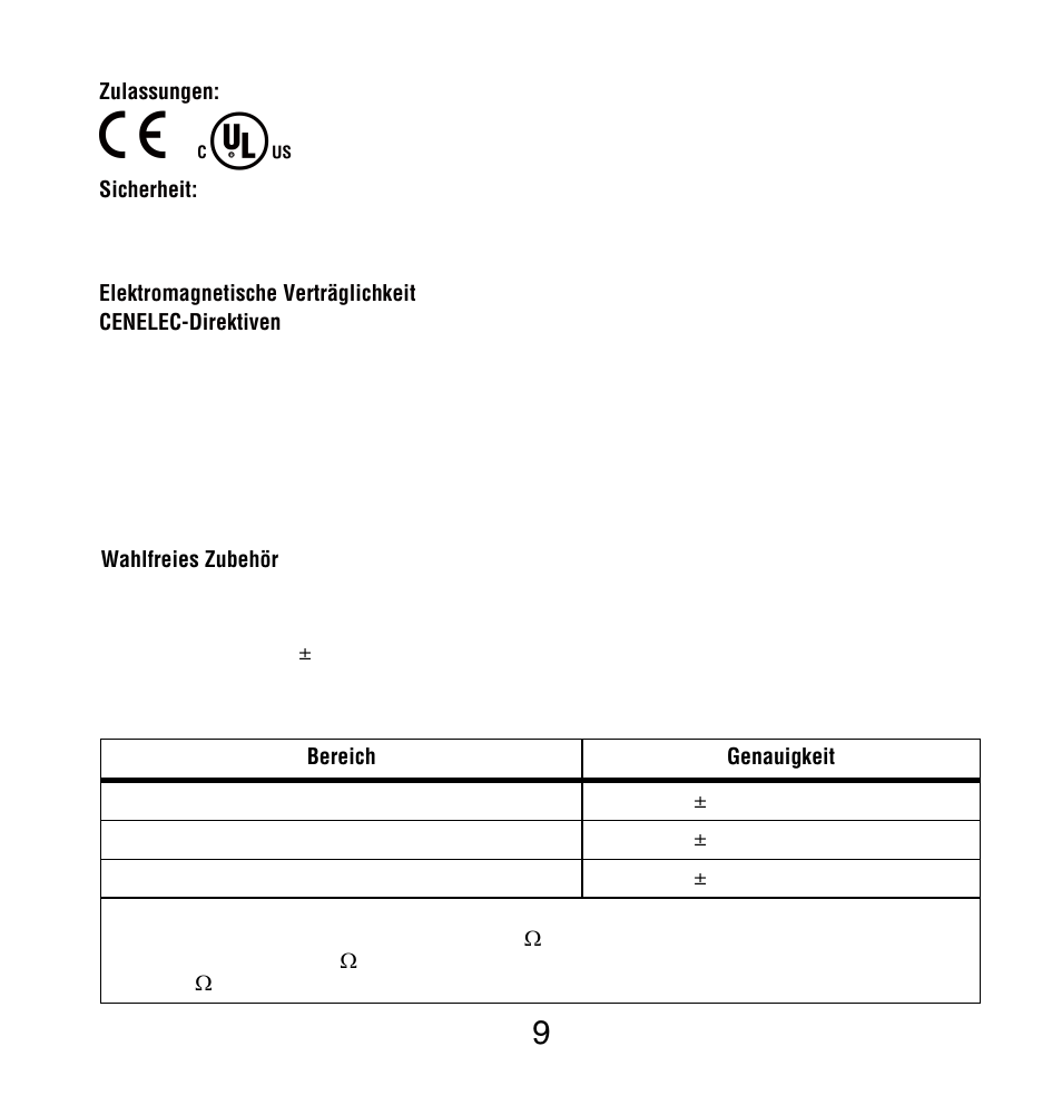 Zubehör, Elektrische spezifikationen, Gleichspannung | Amprobe PM51A User Manual | Page 39 / 70