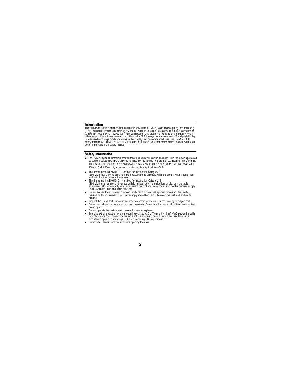 Introduction, Safety information | Amprobe PM51A User Manual | Page 4 / 70