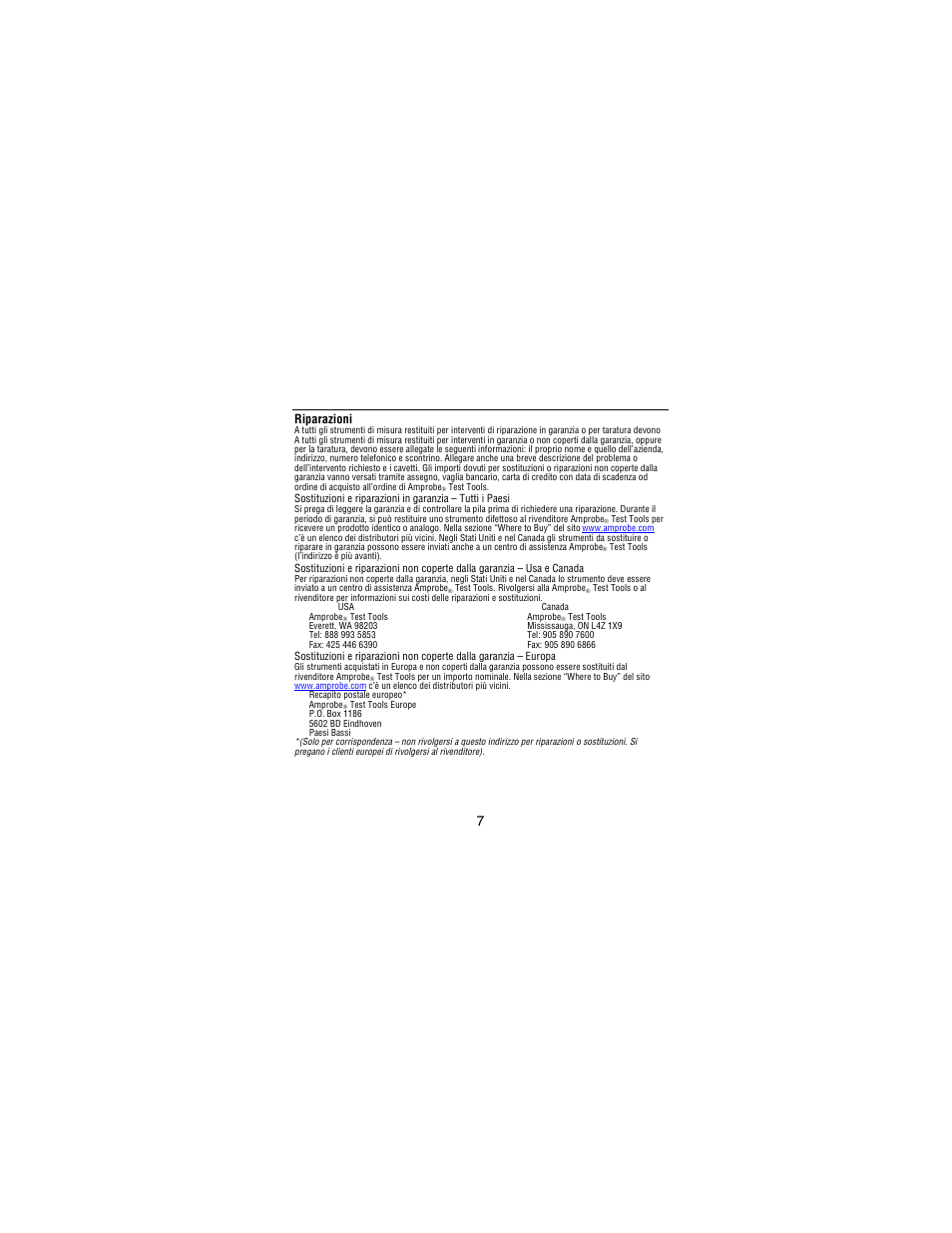 Riparazioni | Amprobe PM51A User Manual | Page 51 / 70