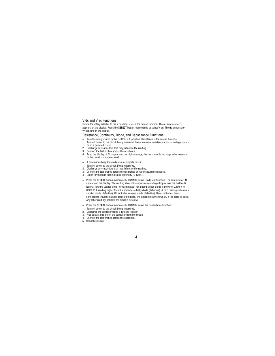 V dc and v ac functions | Amprobe PM51A User Manual | Page 6 / 70