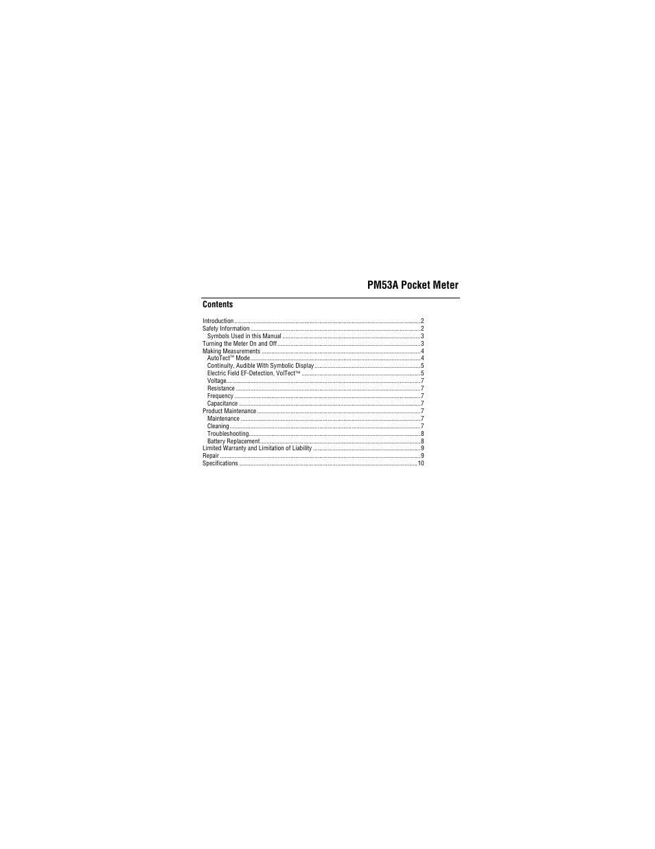 Pm53a pocket meter | Amprobe PM53A Automatic-Pocket-Meter User Manual | Page 3 / 80