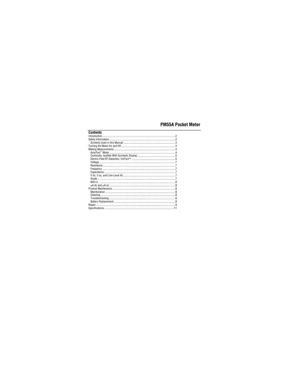 Pm55a pocket meter | Amprobe PM55A Automatic-Precision-Pocket-Meter User Manual | Page 3 / 80