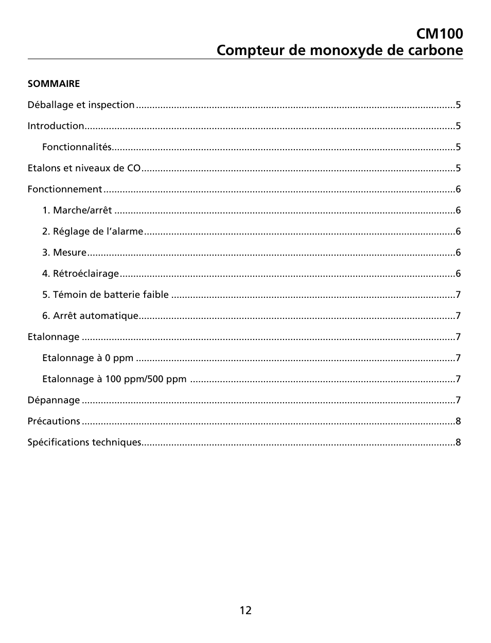 Cm100 compteur de monoxyde de carbone | Amprobe CM100 Carbon-Monoxide-Meter User Manual | Page 13 / 50