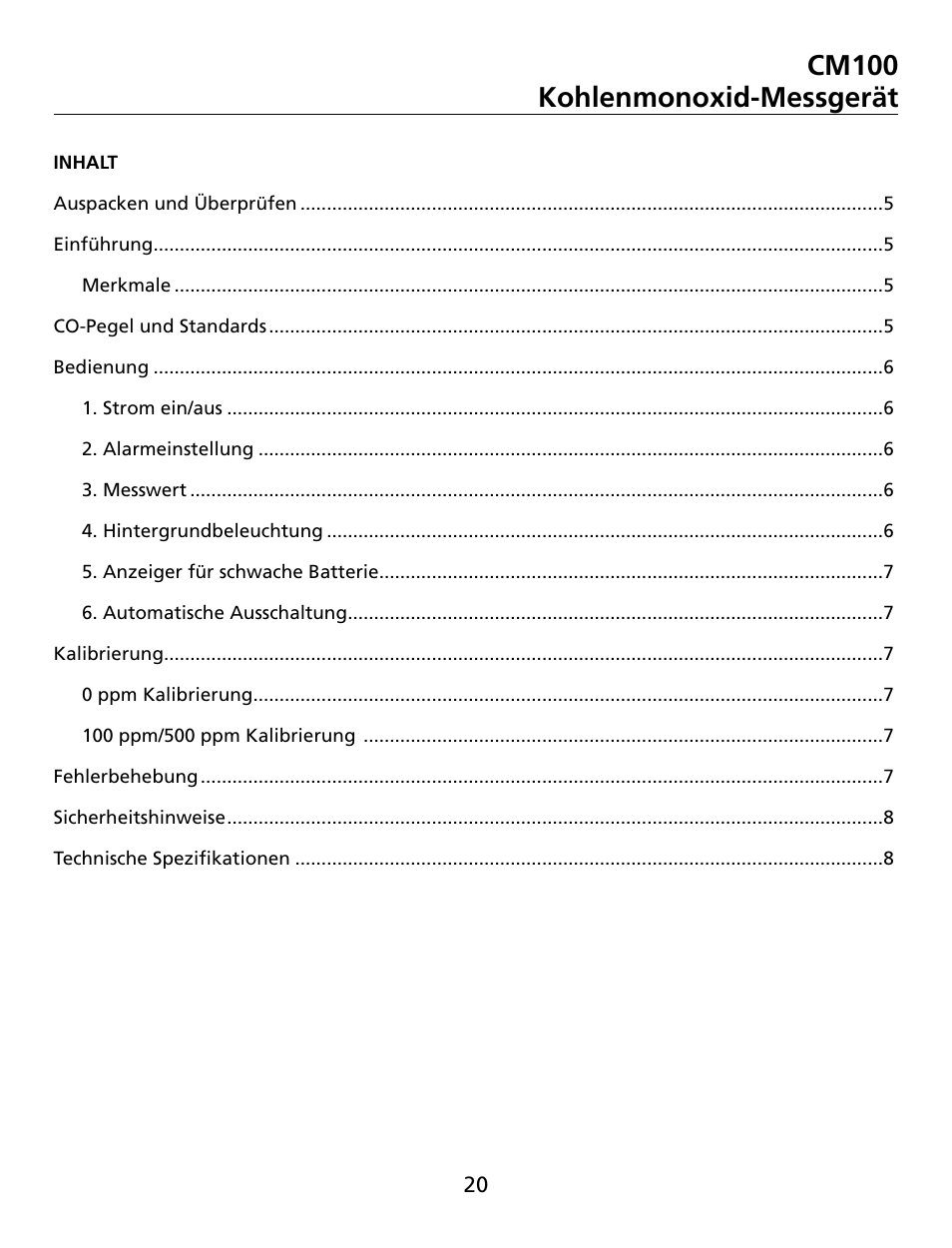 Cm100 kohlenmonoxid-messgerät | Amprobe CM100 Carbon-Monoxide-Meter User Manual | Page 21 / 50