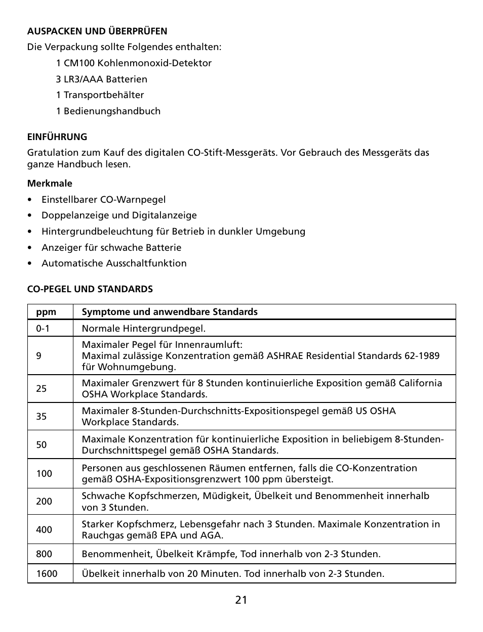 Amprobe CM100 Carbon-Monoxide-Meter User Manual | Page 22 / 50