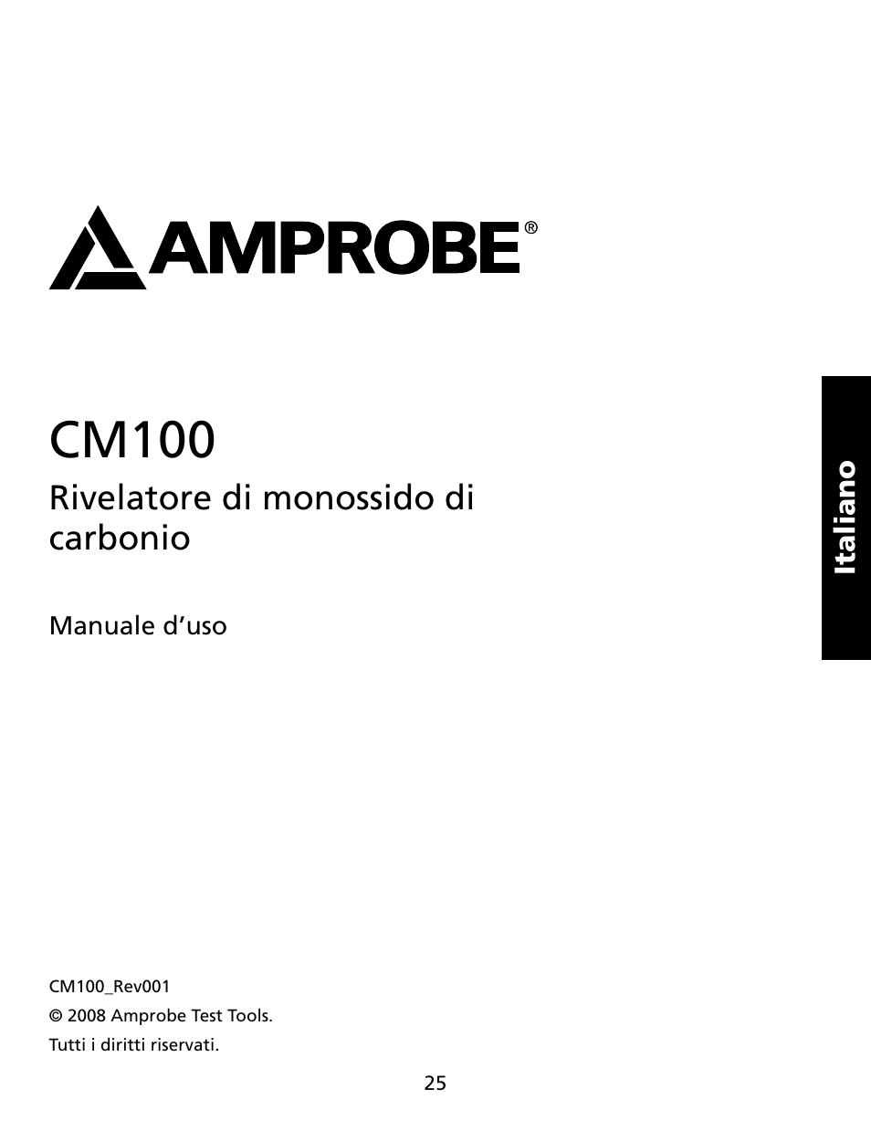 Cm100, Rivelatore di monossido di carbonio | Amprobe CM100 Carbon-Monoxide-Meter User Manual | Page 26 / 50