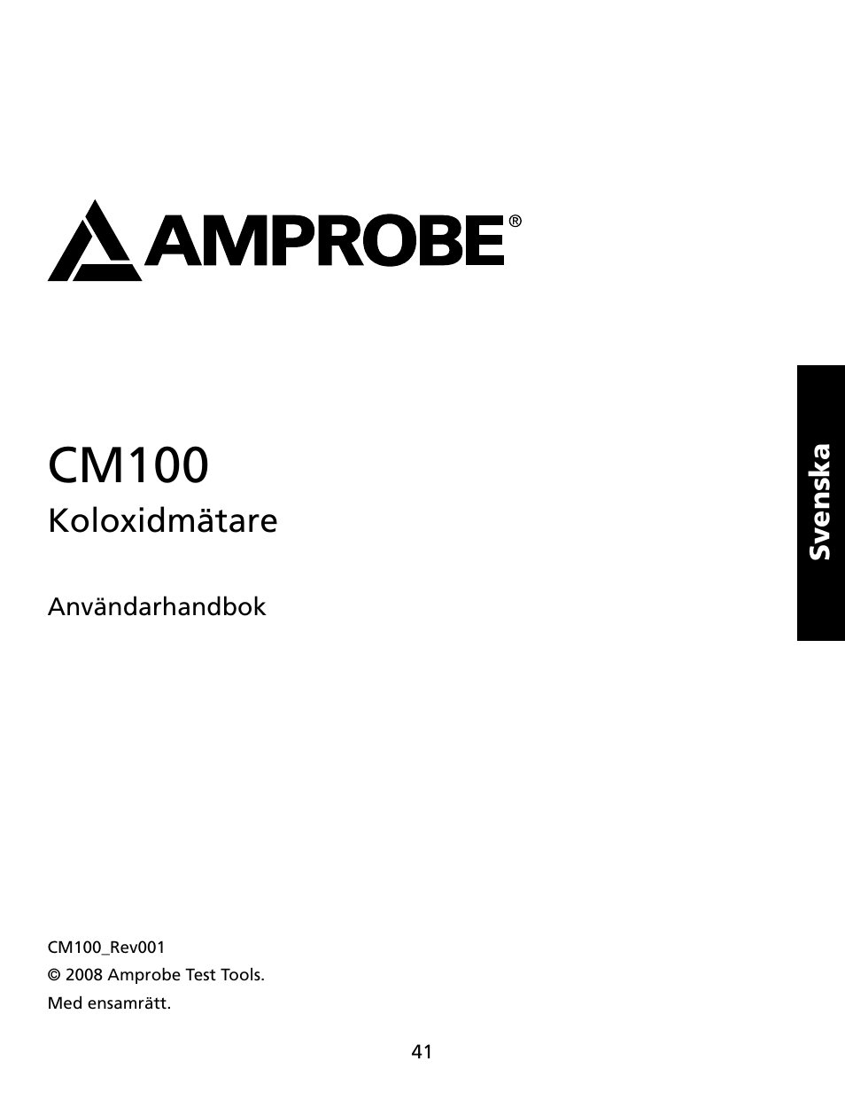 Cm100, Koloxidmätare | Amprobe CM100 Carbon-Monoxide-Meter User Manual | Page 42 / 50