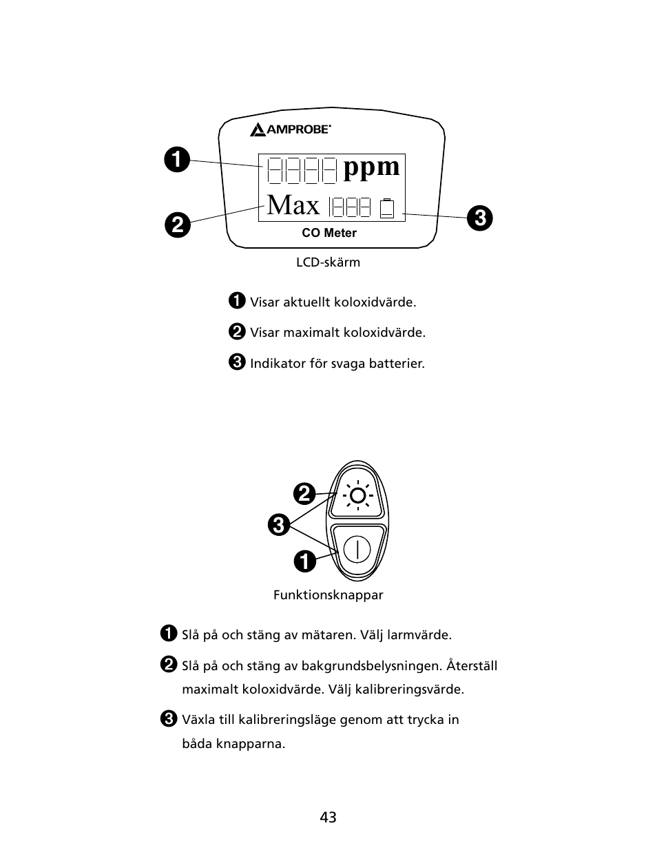 Ppm max | Amprobe CM100 Carbon-Monoxide-Meter User Manual | Page 44 / 50