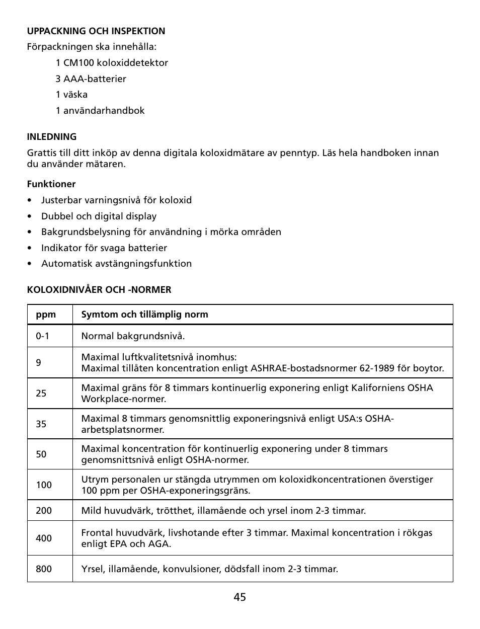 Amprobe CM100 Carbon-Monoxide-Meter User Manual | Page 46 / 50