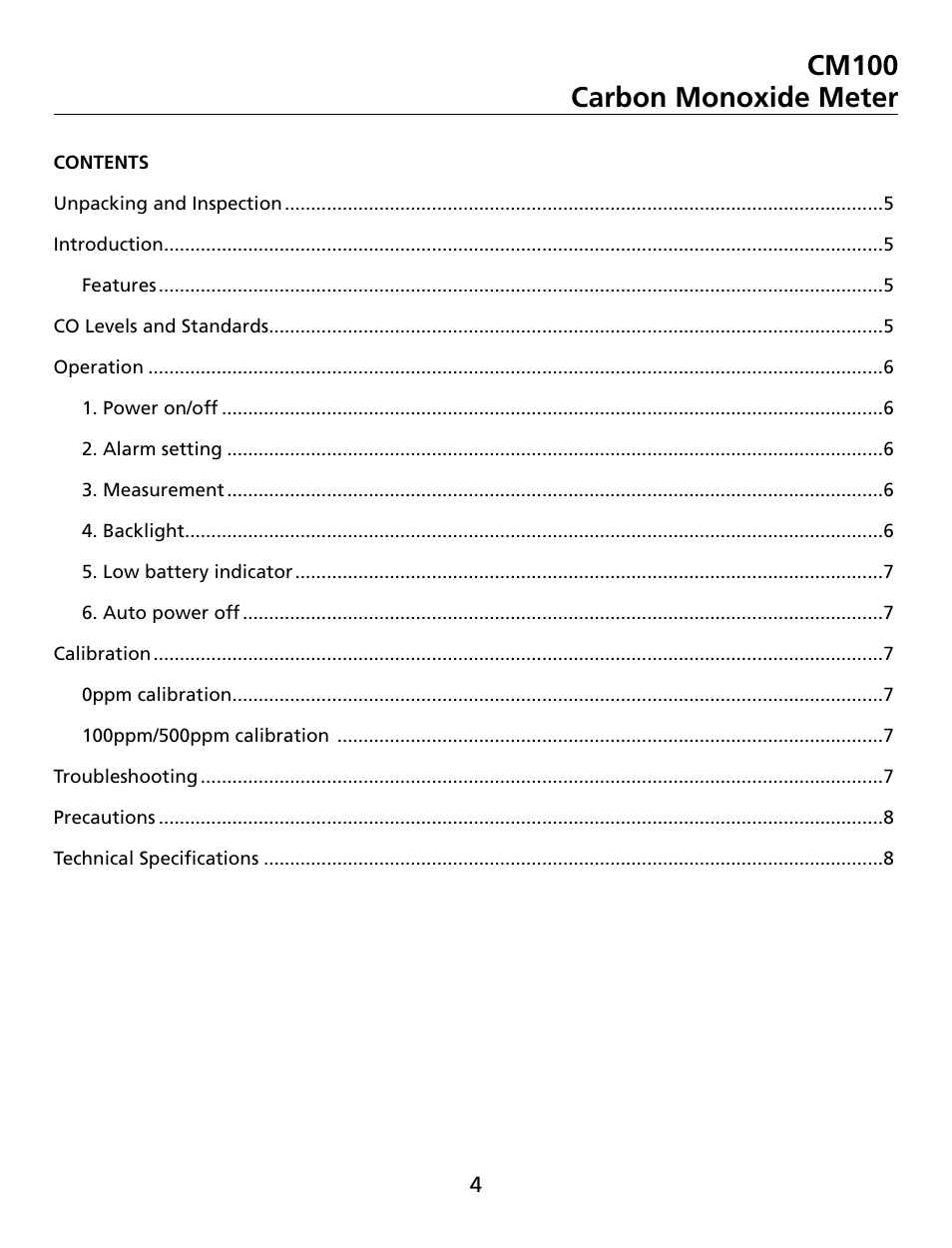Cm100 carbon monoxide meter | Amprobe CM100 Carbon-Monoxide-Meter User Manual | Page 5 / 50