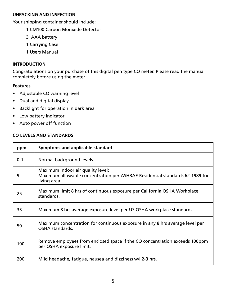 Amprobe CM100 Carbon-Monoxide-Meter User Manual | Page 6 / 50