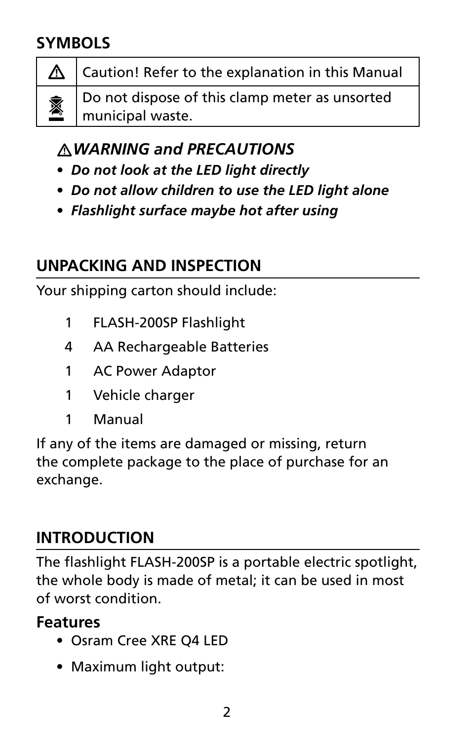 Amprobe FLASH-200SP LED-Spotlight User Manual | Page 8 / 12