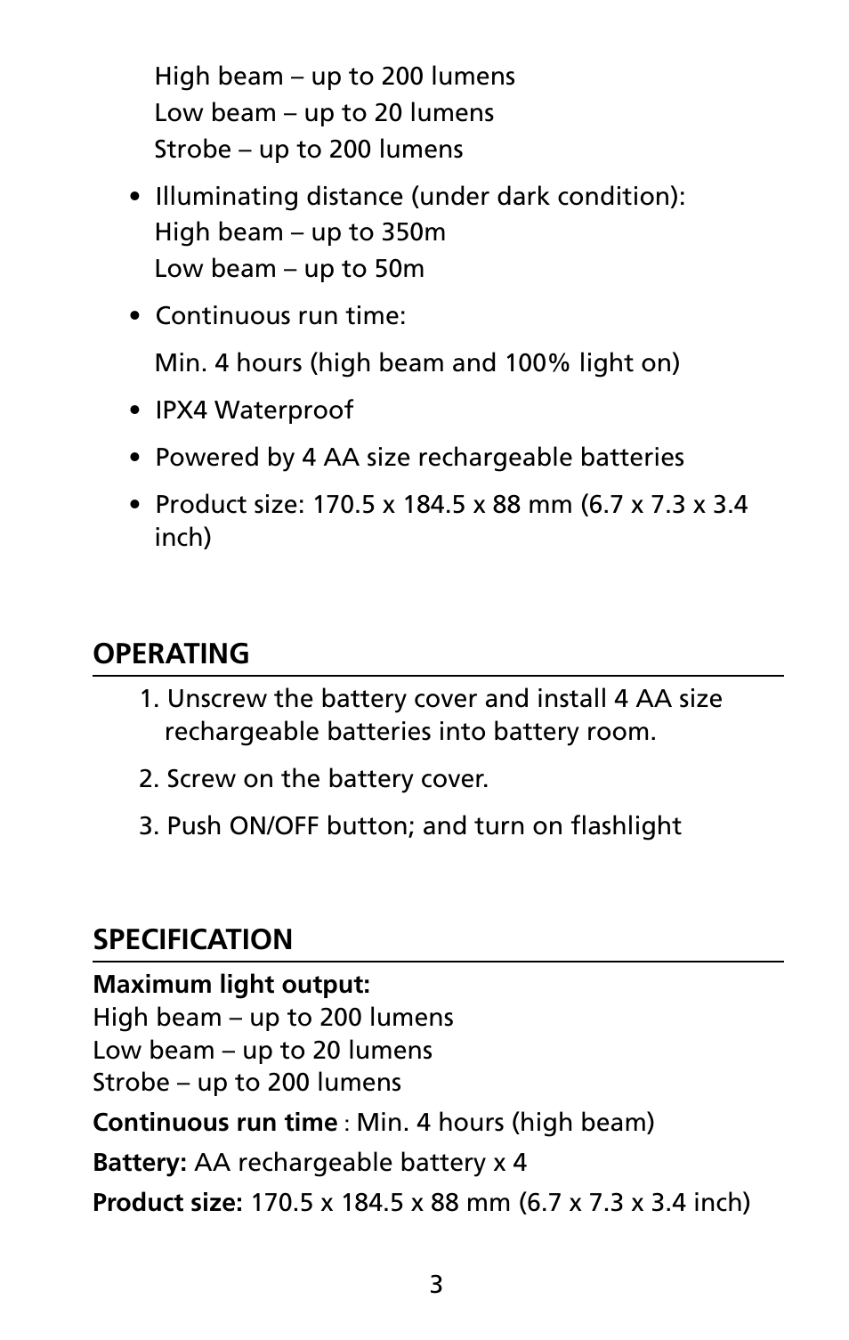 Amprobe FLASH-200SP LED-Spotlight User Manual | Page 9 / 12