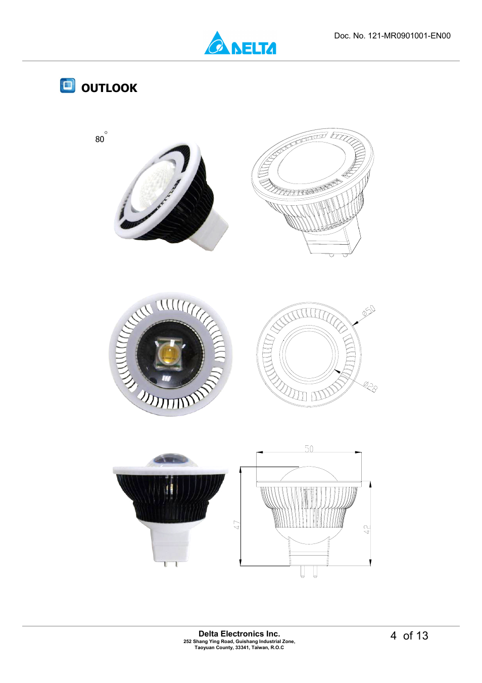 4 of 13, Outlook | Delta Electronics LED MR16 Lamp M6DT-03LB User Manual | Page 4 / 13