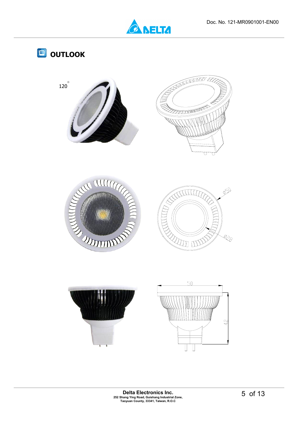5 of 13, Outlook | Delta Electronics LED MR16 Lamp M6DT-03LB User Manual | Page 5 / 13