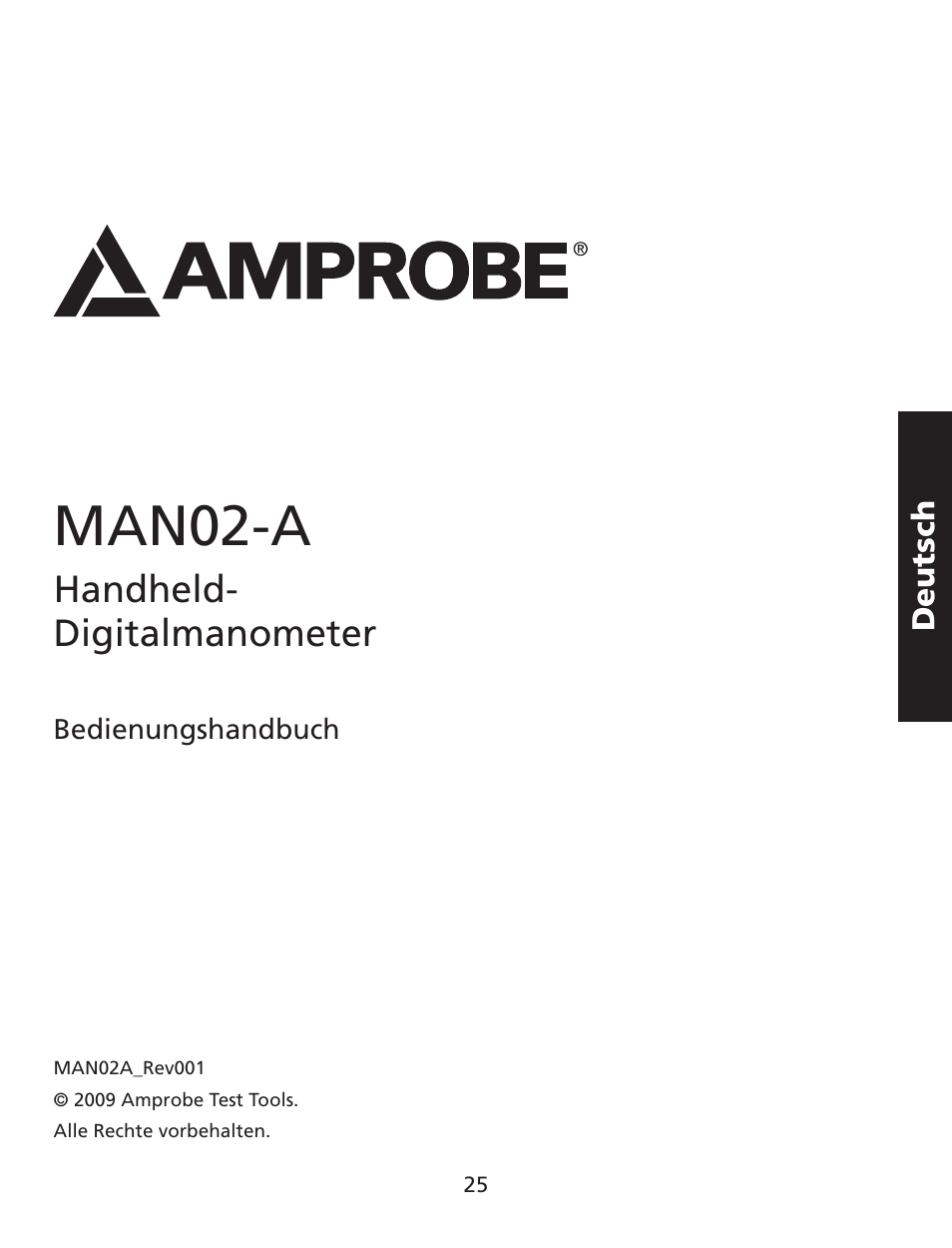 Man02-a, Handheld- digitalmanometer | Amprobe MAN02-A Digital-Multimeter User Manual | Page 26 / 74