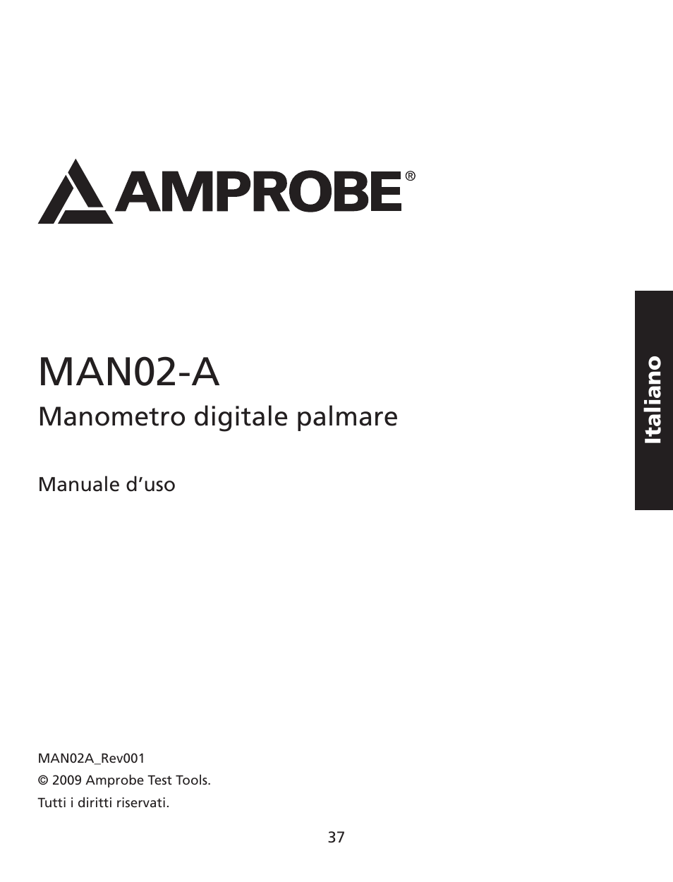 Man02-a, Manometro digitale palmare | Amprobe MAN02-A Digital-Multimeter User Manual | Page 38 / 74