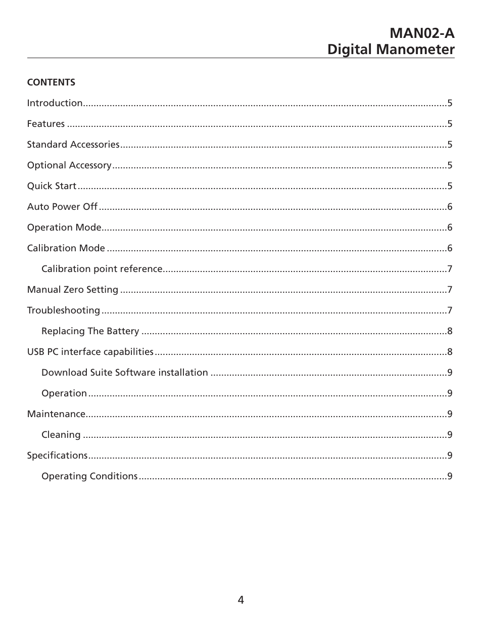 Man02-a digital manometer | Amprobe MAN02-A Digital-Multimeter User Manual | Page 5 / 74
