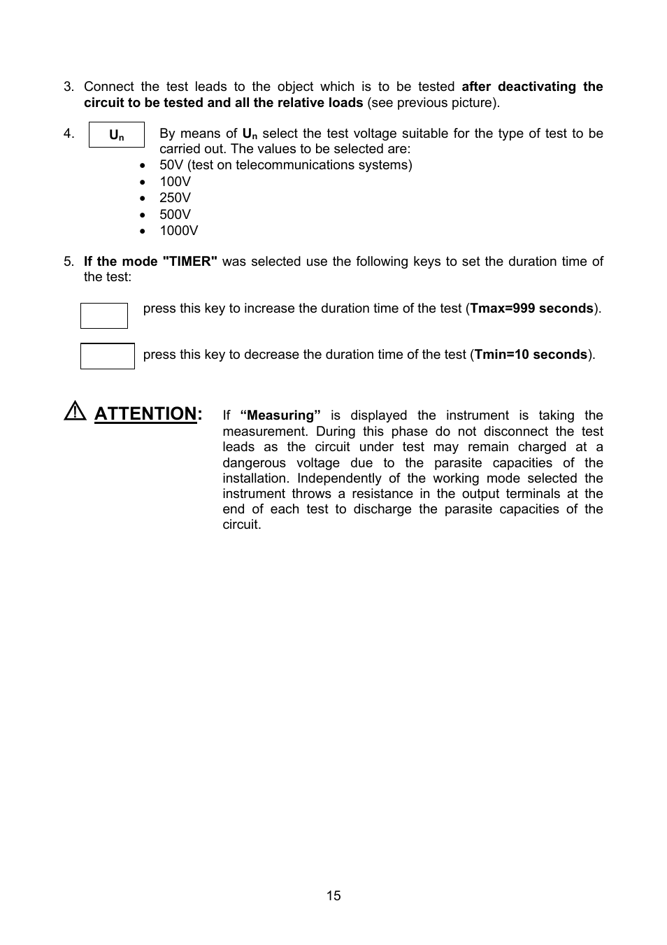 Attention | Amprobe MEGATEST-1000 Megohmmeter User Manual | Page 16 / 100