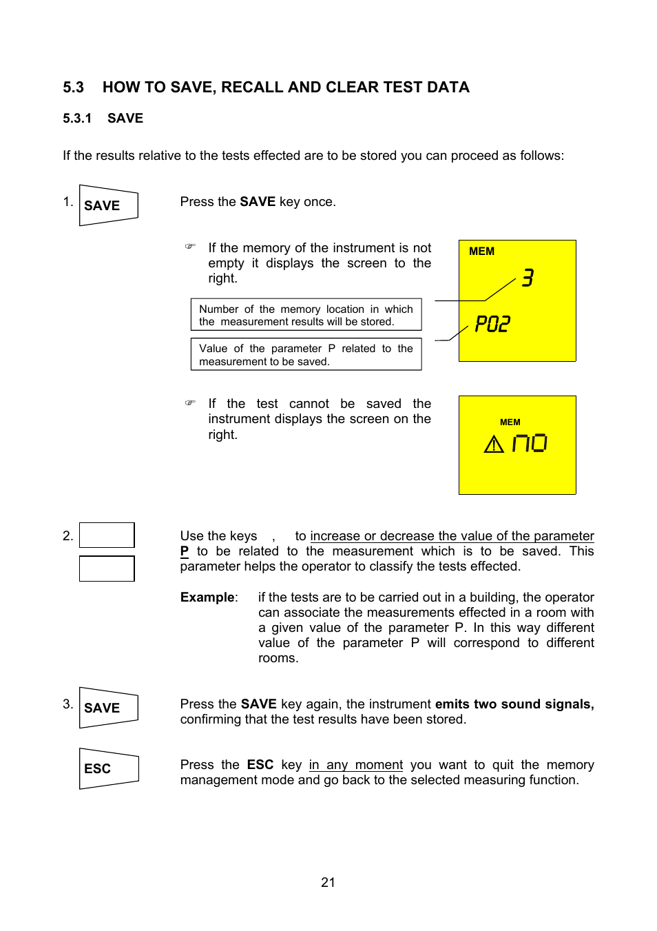 How to save, recall and clear test data, Save | Amprobe MEGATEST-1000 Megohmmeter User Manual | Page 22 / 100