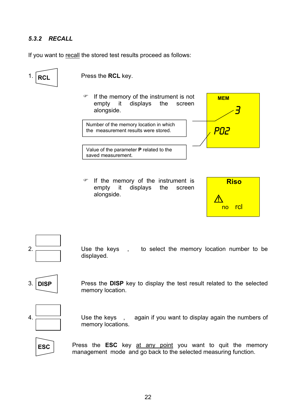 Recall | Amprobe MEGATEST-1000 Megohmmeter User Manual | Page 23 / 100