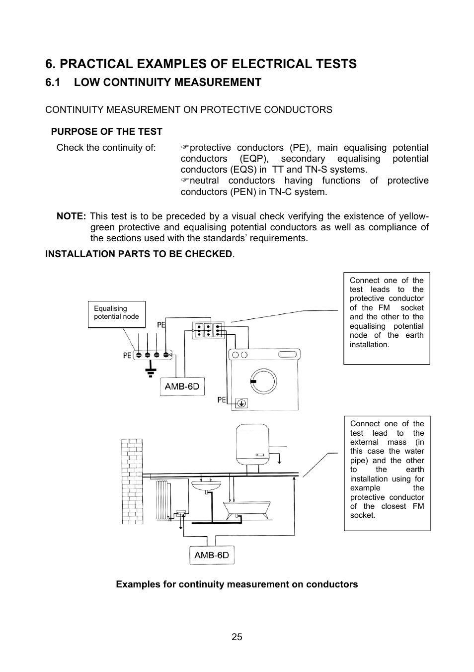 Practical examples of electrical tests, Low continuity measurement | Amprobe MEGATEST-1000 Megohmmeter User Manual | Page 26 / 100