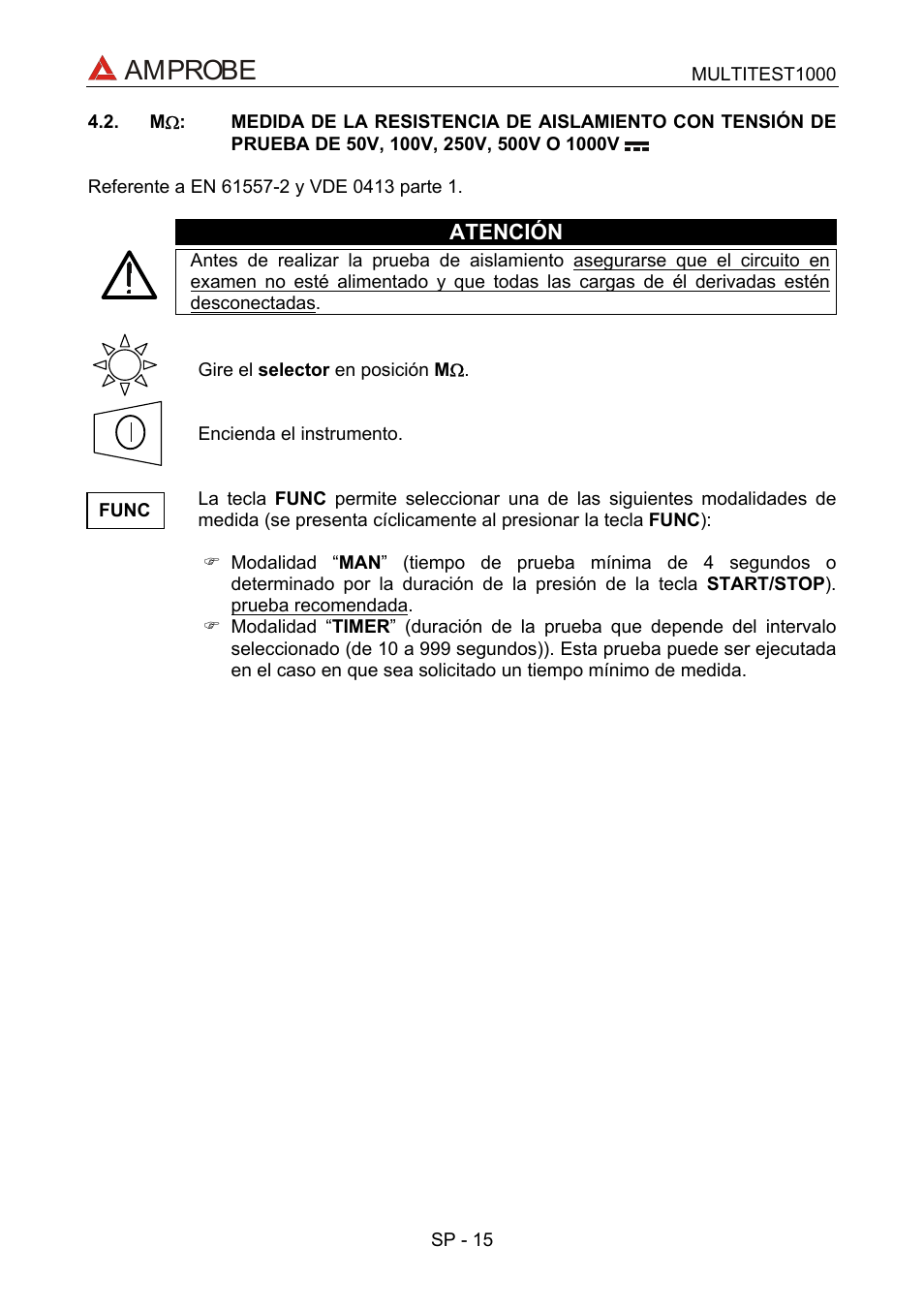 M\(:medida de la resistencia de aislamiento con, Amprobe | Amprobe MEGATEST-1000 Megohmmeter User Manual | Page 59 / 100