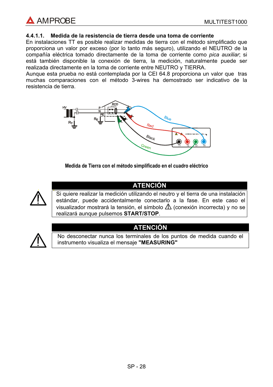 Amprobe, Atención | Amprobe MEGATEST-1000 Megohmmeter User Manual | Page 72 / 100