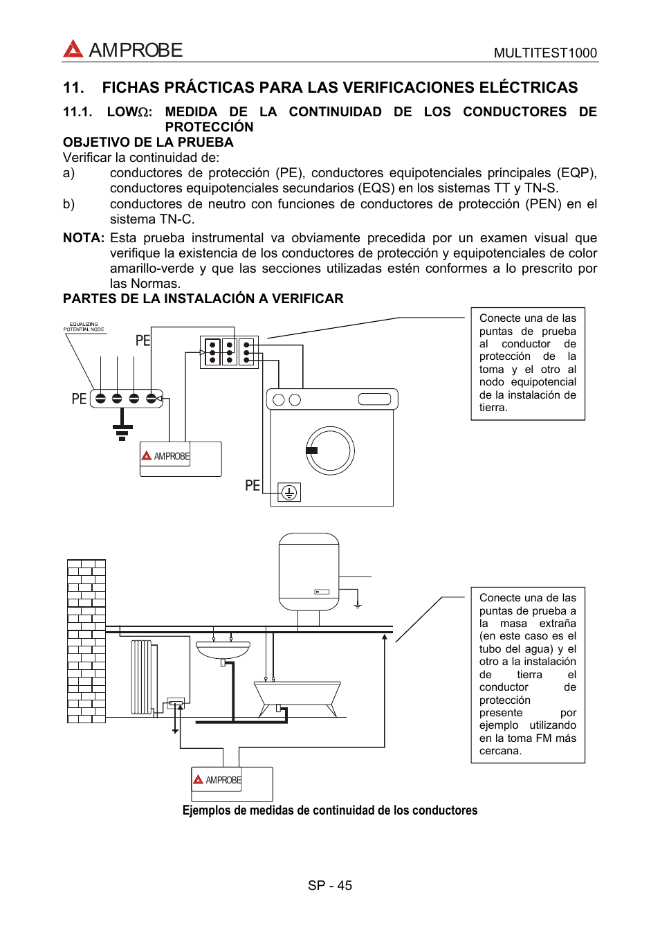 Fichas prácticas para las verificaciones eléctri, Low\(:medida de la continuidad de los conductore, Amprobe | Amprobe MEGATEST-1000 Megohmmeter User Manual | Page 89 / 100