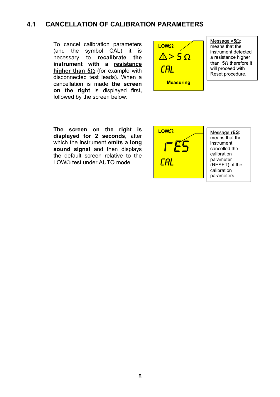 Cancellation of calibration parameters | Amprobe MEGATEST-1000 Megohmmeter User Manual | Page 9 / 100